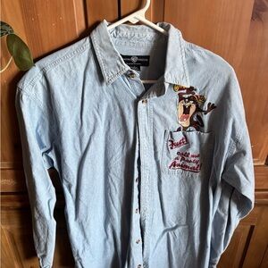 Warner Bros. Light Blue Denim Shirt with Cartoon Design